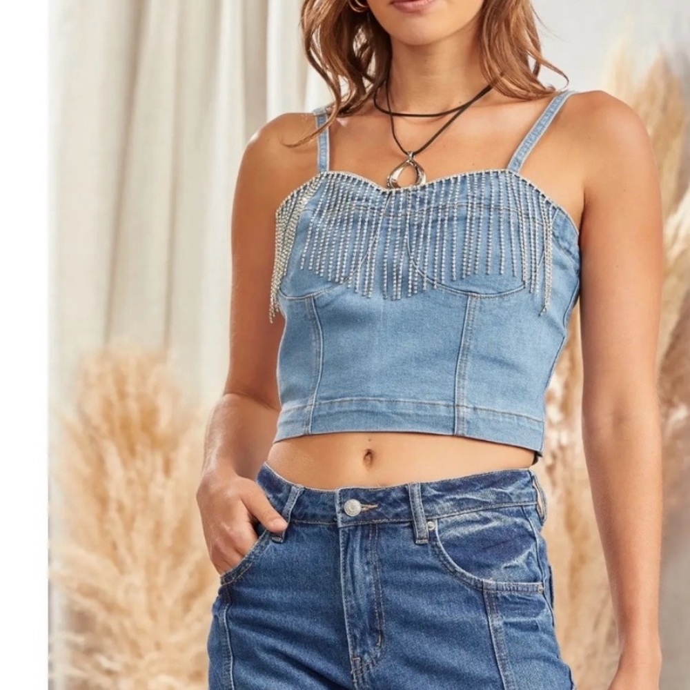 Denim Blue Embellished Women's Top Savana Jane